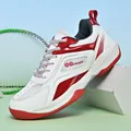 Professional white and red breathable badminton sports shoes with durable mesh panels - 38 / White Red
