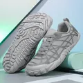 Grey barefoot training shoes with wide toe box and breathable mesh upper for fitness. - 36 / Gray