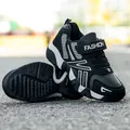 Durable black leather and mesh sports sneakers for boys with adjustable velcro straps - 28 / Leather Surface Version / Black and White
