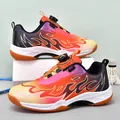 Vibrant flame pattern children's badminton shoes with quick rotary buckle closure system - 32 / Orange
