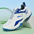 Professional breathable white and blue badminton shoes with shock-absorbing rubber sole - 38 / White Blue