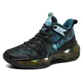 High-top basketball shoes with max cushioning and breathable mesh in black and blue. - 36 / Black Dark Green