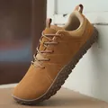 Brown casual wide toe box walking shoes with soft rubber sole and suede texture - 37 / Brown