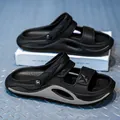 Comfortable black and grey men's sports sandals with anti-slip soft sole and adjustable heel strap - 37 / Black and Gray
