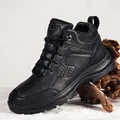 Men's black high-top winter casual leather shoes with warm fleece lining - 39 / Fleece Lined / Black