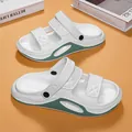 Men's casual white and green outdoor sandals with thick anti-slip soft cushioned soles - 37 / White Blue