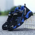 Blue and black breathable sports running shoes for boys with mesh and velcro strap - 28 / Single Mesh Version / Black & Royal Blue
