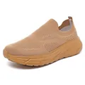 Tan breathable fly-knit slip-on walking shoe for men with a wide-fit design - 39 / Earthy Yellow