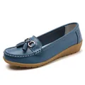 Comfortable blue leather loafers for women featuring soft flexible sole and tassels - Light Blue