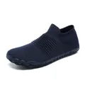 Ademende marineblauwe fly-knit sok schoenen met minimalistische blote voeten zool - Donkerblauw