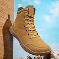 Braune Leder Barfußschuhe Wanderschuhe Hoch mit breiter Zehenbox im Freien - 37 / Erdgelb