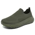 Breathable olive green fly-knit slip-on sports shoes featuring a wide-last design - 39 / Green