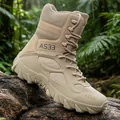 Tan tactical combat boots for outdoor desert terrain with anti-slip rubber soles - 39 / Sand