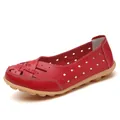 Red breathable hollowed-out loafers for women with soft massage sole, size 35-46 - 35 / Red