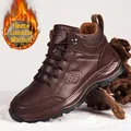 Brown British style leather winter boots for men featuring a warm fleece lining inside. - 39 / Fleece Lined / Brown