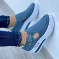 Comfortable women's breathable blue mesh sneakers with velcro strap and white sole - 35 / Blue