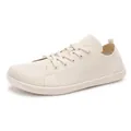 Breathable off-white flyknit barefoot sneakers with wide toe box for casual outdoor wear - Beige