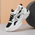 Women's breathable mesh chunky platform sneakers in white and black sport style - 35 / Black and White