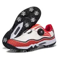 Professional waterproof golf shoes for men featuring knob lacing and anti-slip spikes - Red