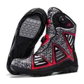 Botas altas de moto con hebillas giratorias dobles y patrón rojo y negro - 37 / Blanco Rojo
