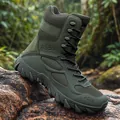 Durable army green high-top tactical military boots designed for rugged outdoor terrain - Army Green