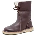 Side view of dark brown leather winter boots with warm white fleece lining - 35 / Dark Brown