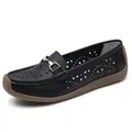 Bequeme schwarze atmungsaktive Slipper mit modischer Metallschnalle und Gummisohle - 35 / Schwarz Hohl Geschnitten