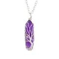 Amethist zeshoekige hanger ketting met zilveren levensboom handgemaakte draadwikkeling - Kleine Amethist