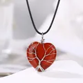Collar con colgante de corazón de piedra roja y diseño de árbol de la vida en alambre - Jaspe Rojo