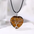 Natural tiger's eye heart-shaped pendant necklace with silver wire-wrapped tree of life - Tiger Eye Stone Bracelet