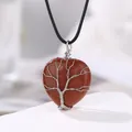 Red goldstone heart pendant with silver wire-wrapped Tree of Life design on black cord - Red Goldstone