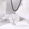Heart-shaped clear quartz pendant necklace with wire-wrapped tree of life design - White Crystal