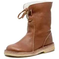 Classic brown leather snow boots with white fur lining and durable thick sole - Tan