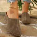 Stylish taupe wedge platform mules for women with decorative white stitching details - 36 / Khaki
