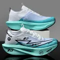 Professional carbon plate racing running shoes in white and cyan gradient finish - 35 / Glacier