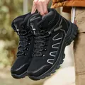 Men's black mid-top hiking boots with rugged rubber sole for outdoor climbing - 39 / All-season Mesh Style / Black