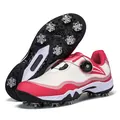 Professional golf shoes with rotary knob lacing and anti-slip spikes in red and white - 37 / Pink