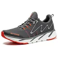 Scarpe da trekking da uomo in mesh grigio con vivaci accenti arancioni e suola rossa - 39 / Grigio Maschio