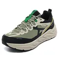 Men's outdoor trail running shoes in olive green and beige with thick durable soles. - Light Green