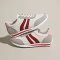 Stylish women's beige and red casual sneakers with a comfortable flat non-slip sole set. - 35 / Red