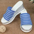 Blau-weiß gestreifte, atmungsaktive Strick-Keilplateau-Sandalen für Damen im Freizeitstil - 36 / Blau