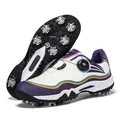 Professional waterproof golf shoes with BOA dial and anti-slip metal spikes for men - White Purple