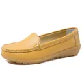 Comfortable soft yellow leather loafers for women with flexible flat non-slip rubber soles - 35 / Yellow