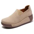 Bequeme Damen-Plateau-Rocker-Schuhe, lässige Kuhleder-Loafer in Beige - 35 / Beige