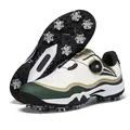 Professional white and green waterproof golf shoes with spikes and quick knob lacing system - Yellow and Black