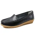 Comfortable black leather women's flat loafers with a soft non-slip rubber sole - 35 / Black