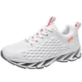 White breathable fly-knit men's running shoe with scale pattern and hollow blade sole - 38 / White
