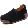 Modische Damen-Schaukelschuhe aus schwarzem Wildleder mit dicker, bequemer Plateausohle - 35 / Schwarz