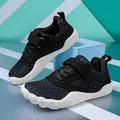 Comfortable kids' wide toe box barefoot sneakers with breathable black and blue mesh upper - 25 / Black Blue