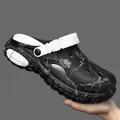 Zuecos de EVA ligeros con patrón de mármol negro para actividades de verano - 37-38 / Estilo de Patrón de Mármol (888-13) / Negro y Blanco